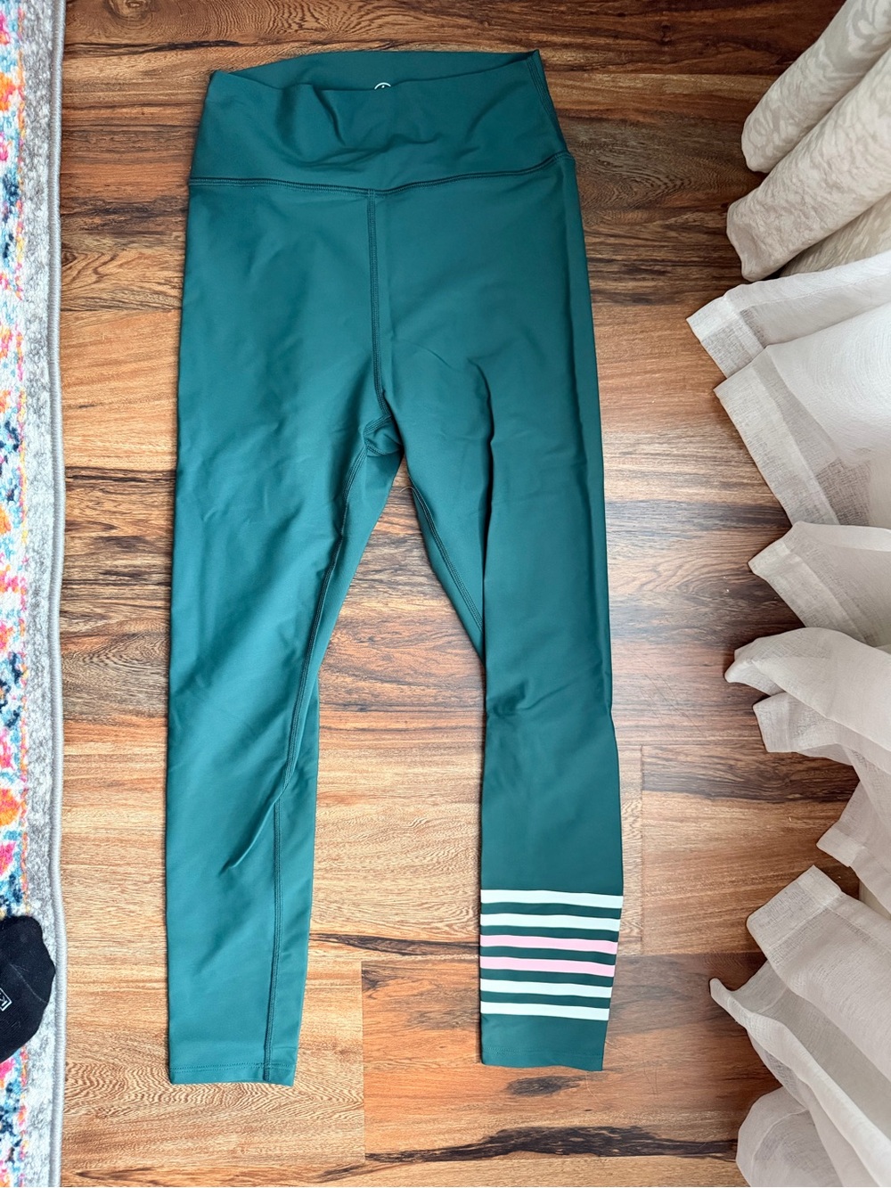 Addison bay Teal High-Waist Leggings with Striped Ankle Detail